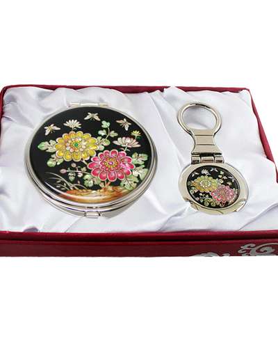 螺鈿鏡 キーリング 2種セット 菊花