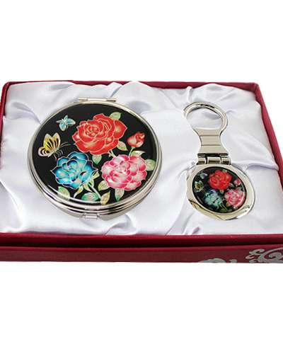 螺鈿鏡キーチェーン2種セット バラの花