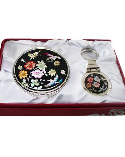 螺鈿鏡・キーリング2種セット 桜 黒