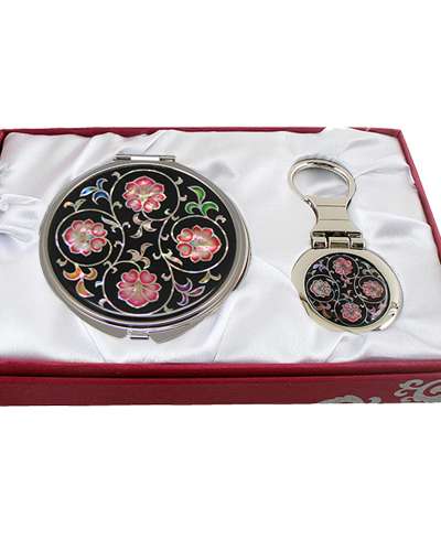 螺鈿鏡キーホルダー 2点セット 唐草花
