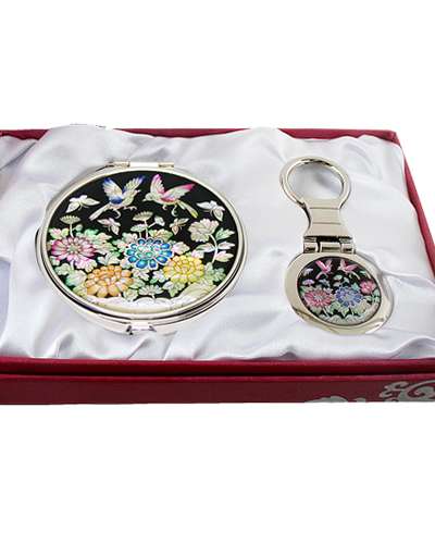 螺鈿鏡キーホルダー2点セット 花鳥