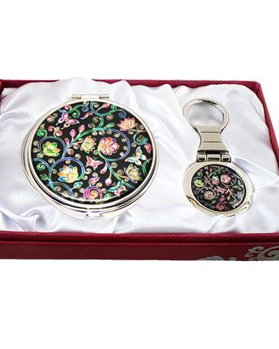 螺鈿鏡キーホルダー2種セット つるの花