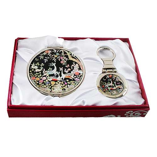 Mother-of-Pearl Mirror and Keyring Set 2-Piece Deer
