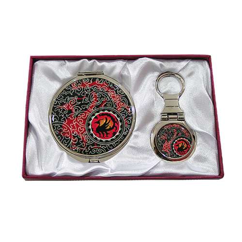 Mother-of-Pearl Mirror and Keyring Set 2-Piece - Three-Legged Bird 2