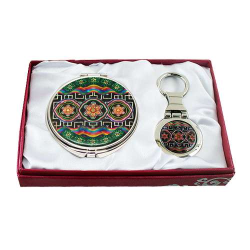 Mother-of-Pearl Mirror Keyring Set 2-Piece Tile Dancheong