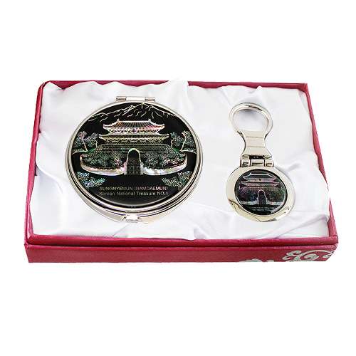 Abalone Shell Mirror and Keyring Set 2-Piece Namdaemun