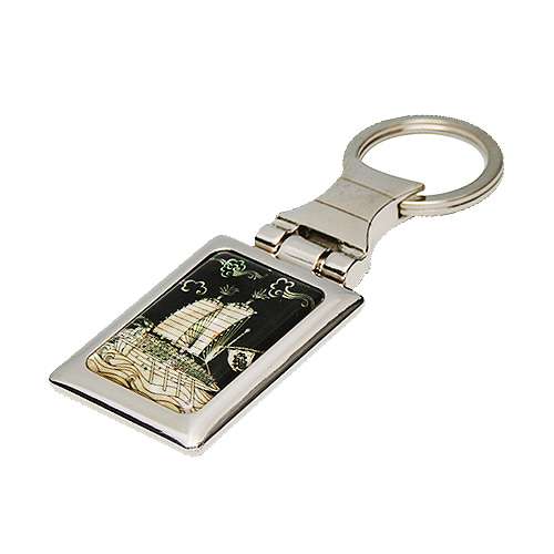 Mother-of-Pearl Square Keyring - Turtle Ship