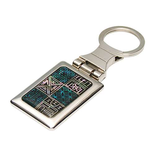 Mother-of-Pearl Square Keyring with Traditional Lattice Pattern and Character Art