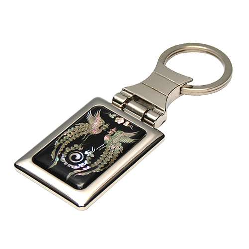 Mother-of-Pearl Square Keyring with Phoenix