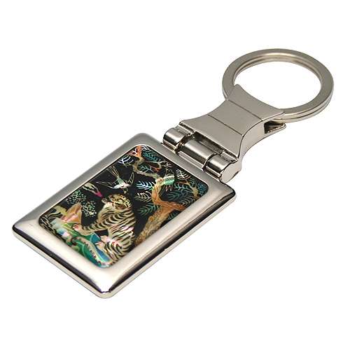 Mother-of-Pearl Square Keyring - Magpie Tiger