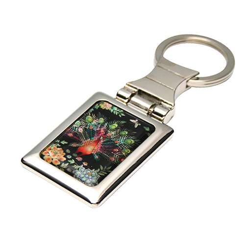 Mother-of-Pearl Square Keyring - Peacock