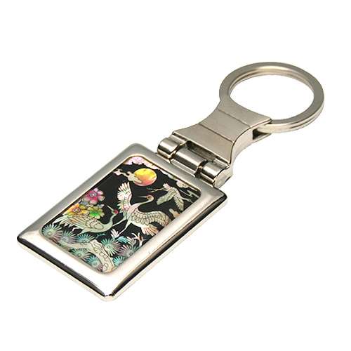 Mother-of-Pearl Square Keyring - Crane in the Palace III