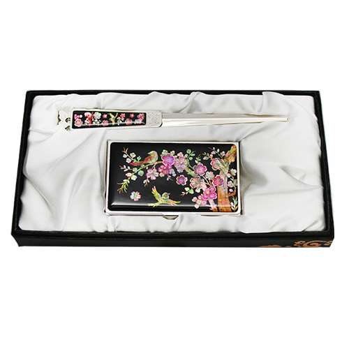 Mother-of-Pearl Business Card Case Jigal 2-Piece Set Plum Blossom