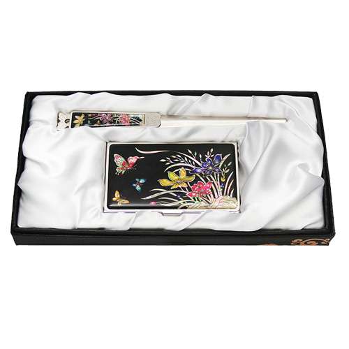 Mother-of-Pearl Business Card Case 2-Set with Orchid Pattern