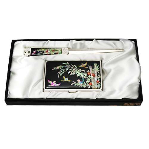 Mother-of-Pearl Business Card Case Holder 2-Type Set Bamboo