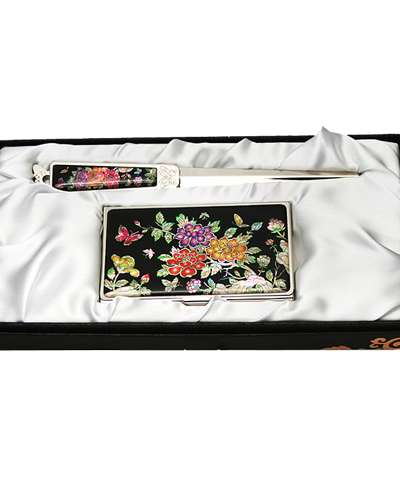 天然螺鈿名刺ケース ジカル 2種 牡丹花