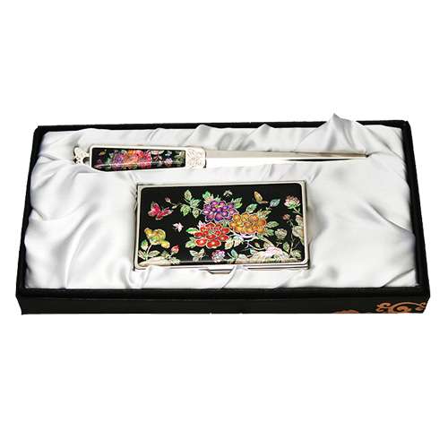 Mother-of-Pearl Business Card Case Jigal 2-Piece Set Peony Flower
