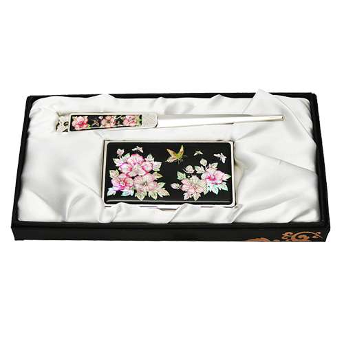 Mother-of-Pearl Business Card Case and Letter Opener Set, 2-Piece Mugunghwa