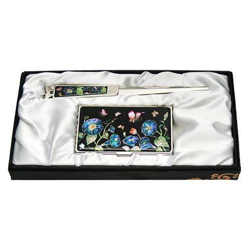 Shell Inlay Business Card Case Letter Opener 2-Type Set Trumpet Flower