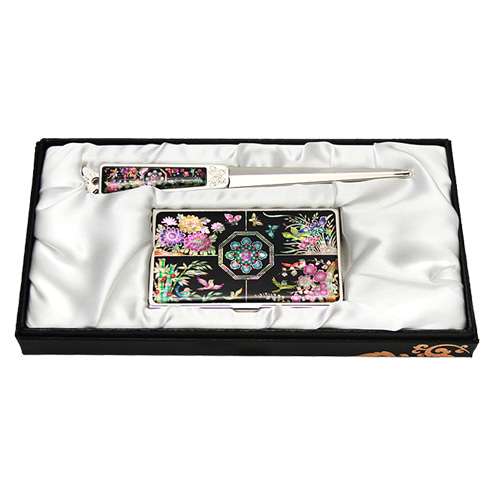 Mother-of-Pearl Business Card Case Set, 2 Types with Four Gentlemen Motif