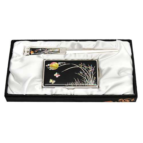 Mother-of-Pearl Business Card Case Jigal 2-Type Set Orchid