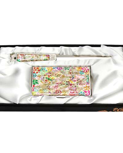 天然貝殻名刺ケース ジカル 2種 花蝶1 白