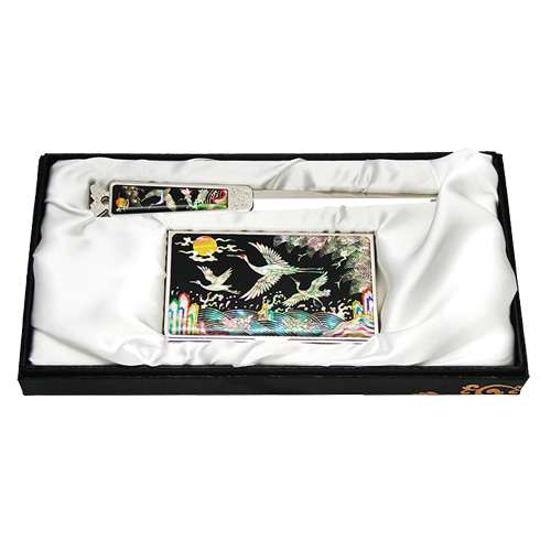 Shell Inlay Business Card Holder Jigal Set of 2 Wave and Crane