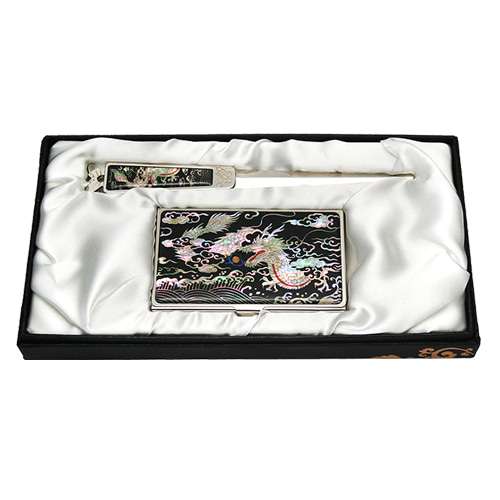 Mother-of-Pearl Business Card Case Jical Set of 2 - Dragon Design