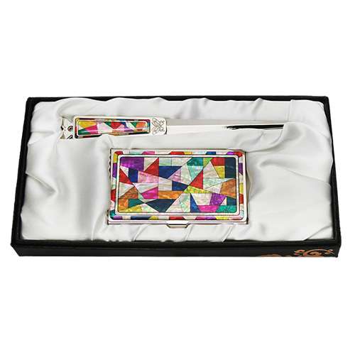 Mother-of-Pearl Business Card Case with 2 Types of Jikal Patchwork