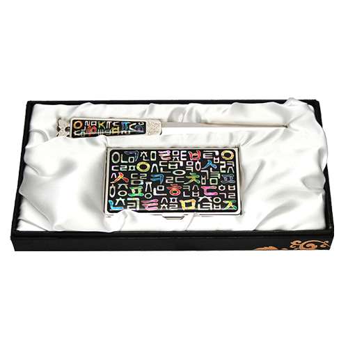 Mother-of-Pearl Business Card Case Set 2-Types Hangul Design