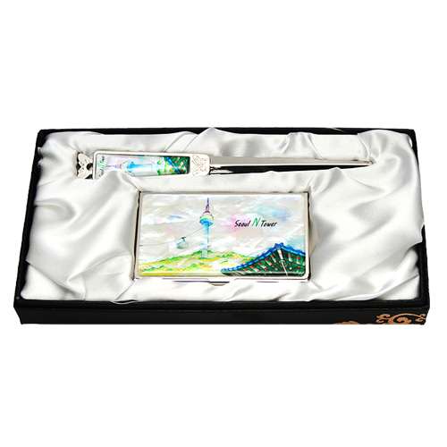 Mother-of-Pearl Business Card Case and Letter Opener Set - Namsan