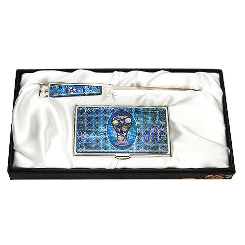 Mother-of-Pearl Business Card Case Jickal 2-Piece Set Celadon