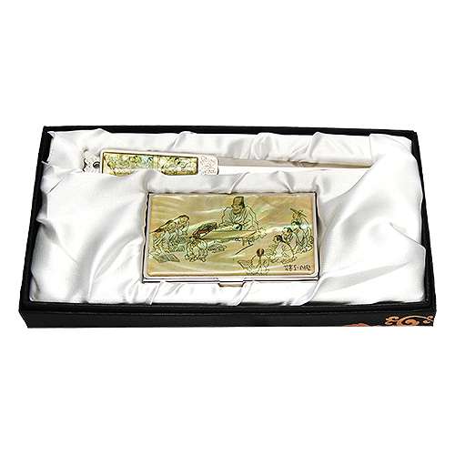 Natural Mother-of-Pearl Business Card Case & Letter Opener 2-Piece Set - Seodang Theme