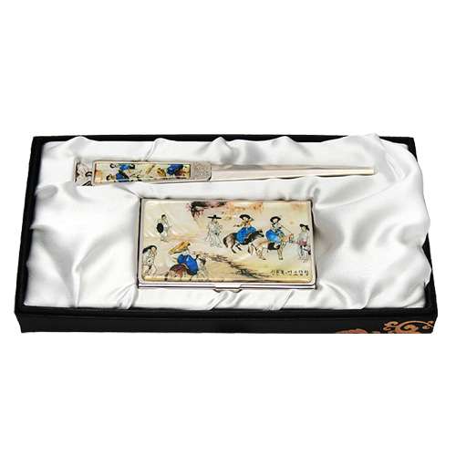 Mother-of-Pearl Business Card Case Jigal 2-Piece Set with Yeonsodasbchung Design