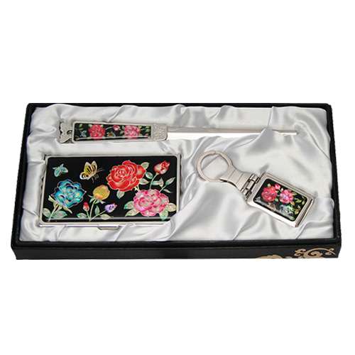 Mother-of-Pearl Business Card Case Jical 3-Piece Set Rose Flower