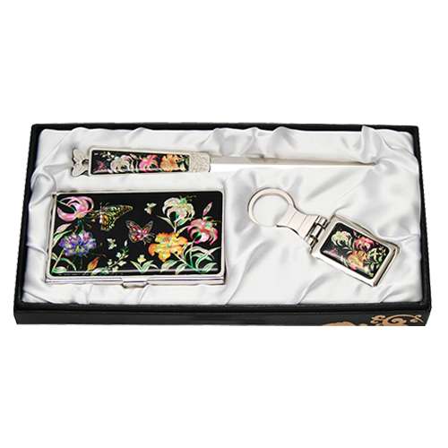 Shell Inlay Business Card Case Jigal Set (3 types) Lily Flower