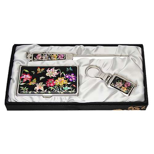 Shell Inlay Business Card Case Jigal 3-Piece Set Lily