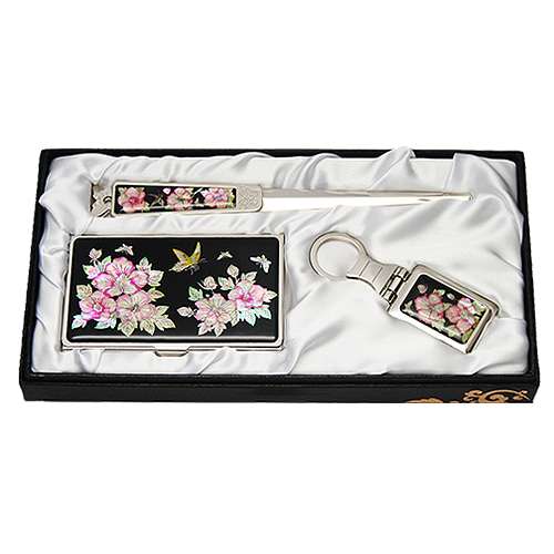 Mother-of-Pearl Business Card Case Zikal Set of 3 Mugunghwa