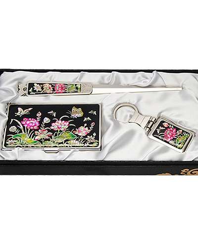 天然貝殻名刺ケース ジカル 3種 蓮花 黒