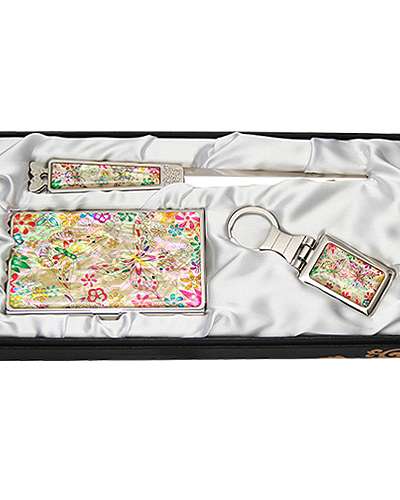 螺鈿名刺ケース ジカル 3種 花蝶1 ホワイト