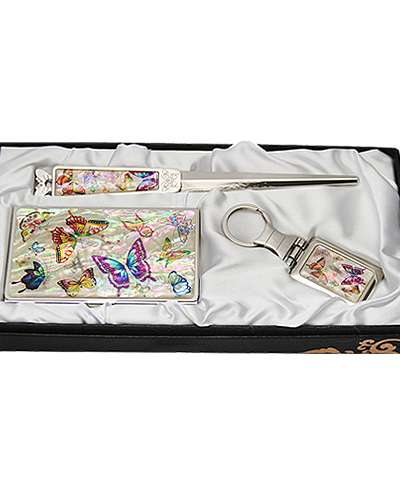 天然螺鈿名刺ケース ジカル 3種 色蝶 白