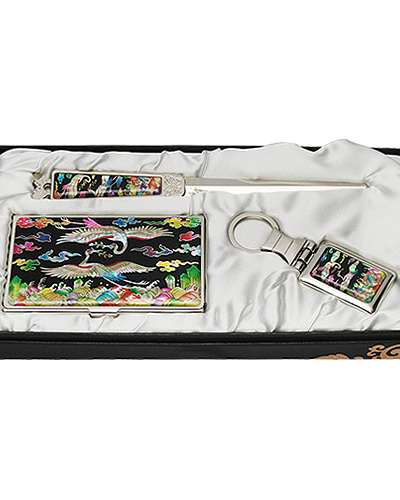 螺鈿名刺入れ ジカル 3種 胸背松鶴 黒