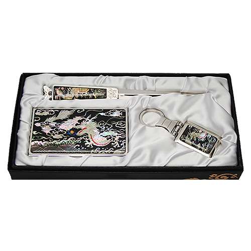 Mother-of-Pearl Business Card Case Jigal Set of 3 - Dragon