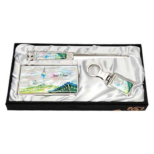 Natural Mother-of-Pearl Business Card Case Knife 3-Piece Set Namsan