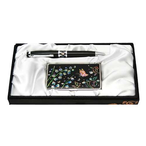 Mother-of-Pearl Ballpoint Pen & Business Card 2-Piece Set – Bellflower