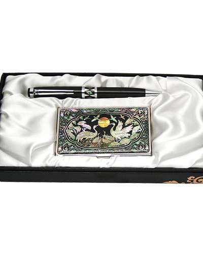 Nacre Ballpoint Pen and Business Card 2-Piece Set Dancho Cranes