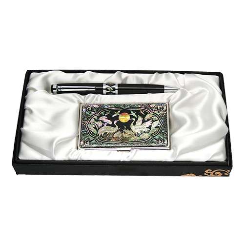 Nacre Ballpoint Pen and Business Card 2-Piece Set Dancho Cranes