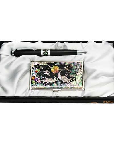 Mother-of-Pearl Ballpoint Pen and Business Card 2-Piece Set - Palace Crane 2