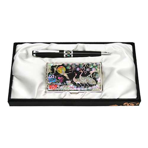 Mother-of-Pearl Ballpoint Pen and Business Card Set 2-Piece - Palace Cranes 4