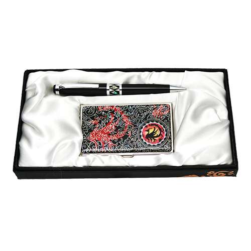 Mother-of-Pearl Ballpoint Pen and Business Card 2-Piece Set - Three-Legged Crow 2
